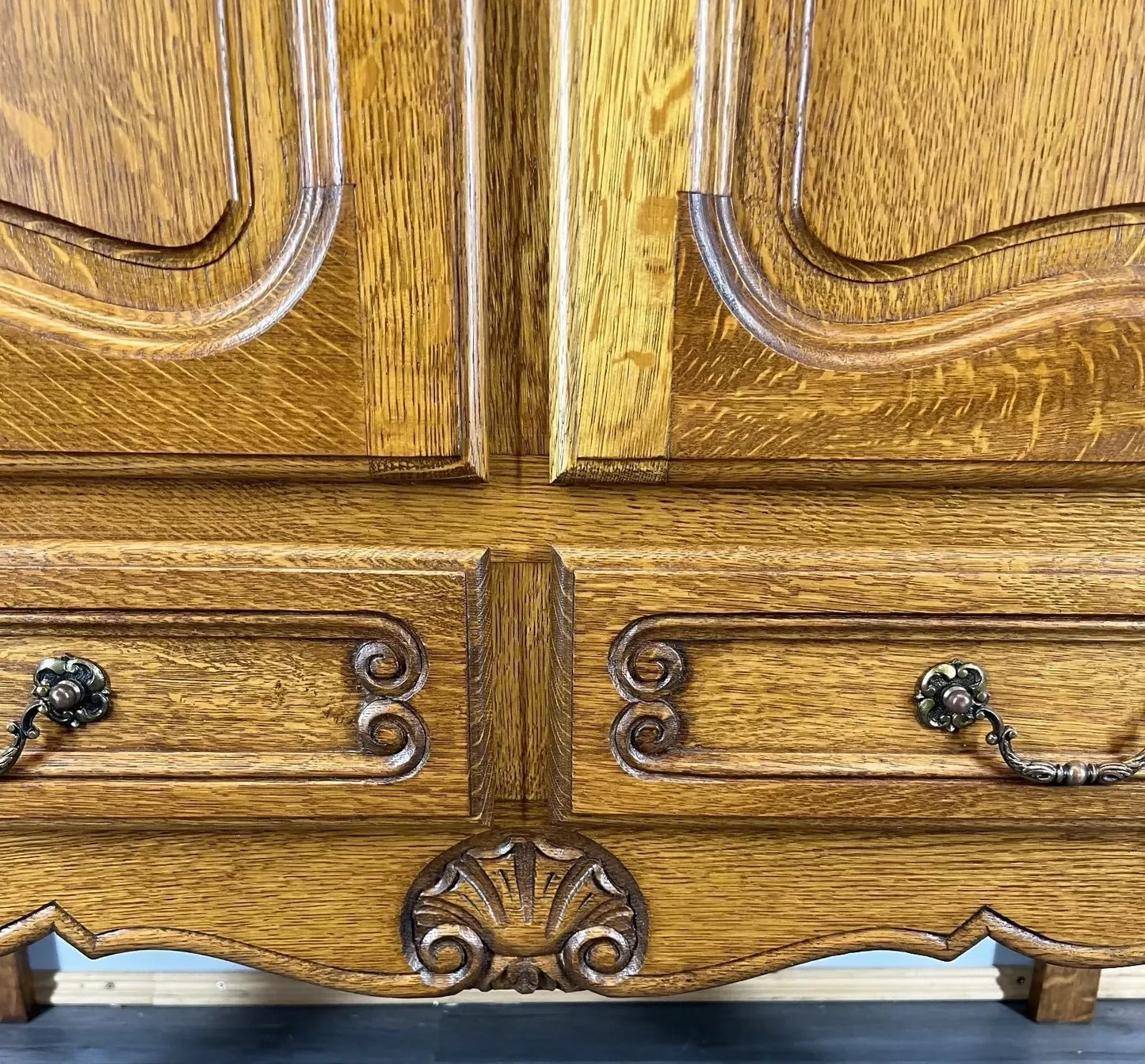 Cabinet Vintage French Louis XVI Oak Carved Cupboard with 2 Drawers LOT 4460