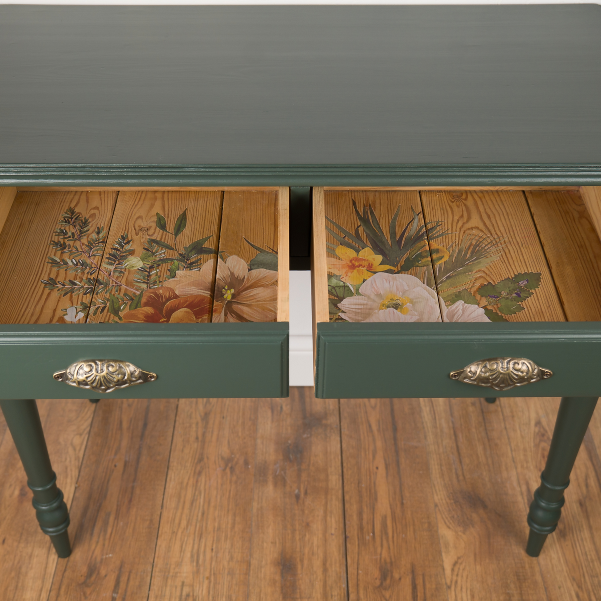 Vintage Green Writing Desk, Painted Desk with Drawers, Dressing Table or Console Table