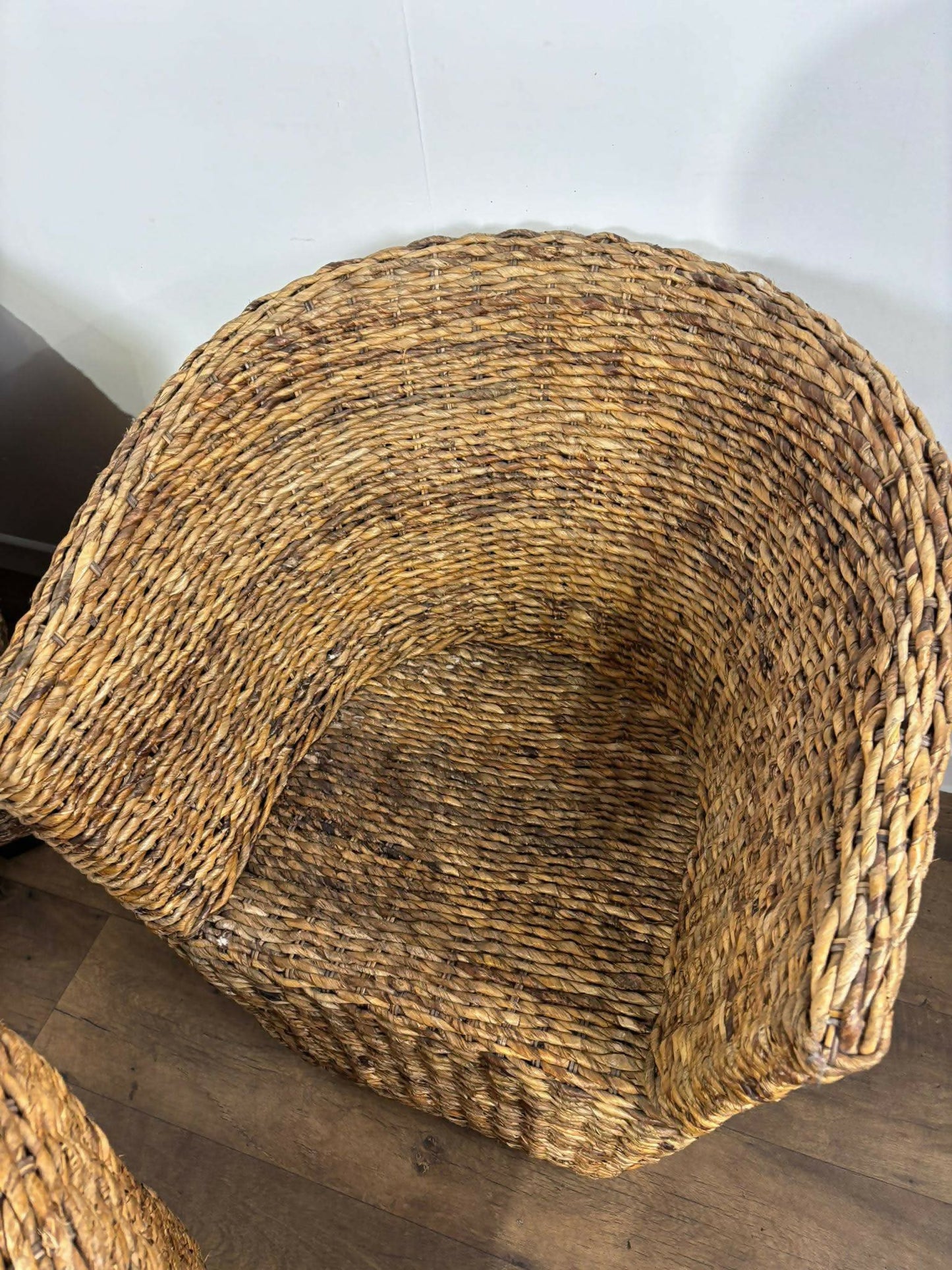 Set of Four Hand-Woven Abaca Fibre Tub Chairs