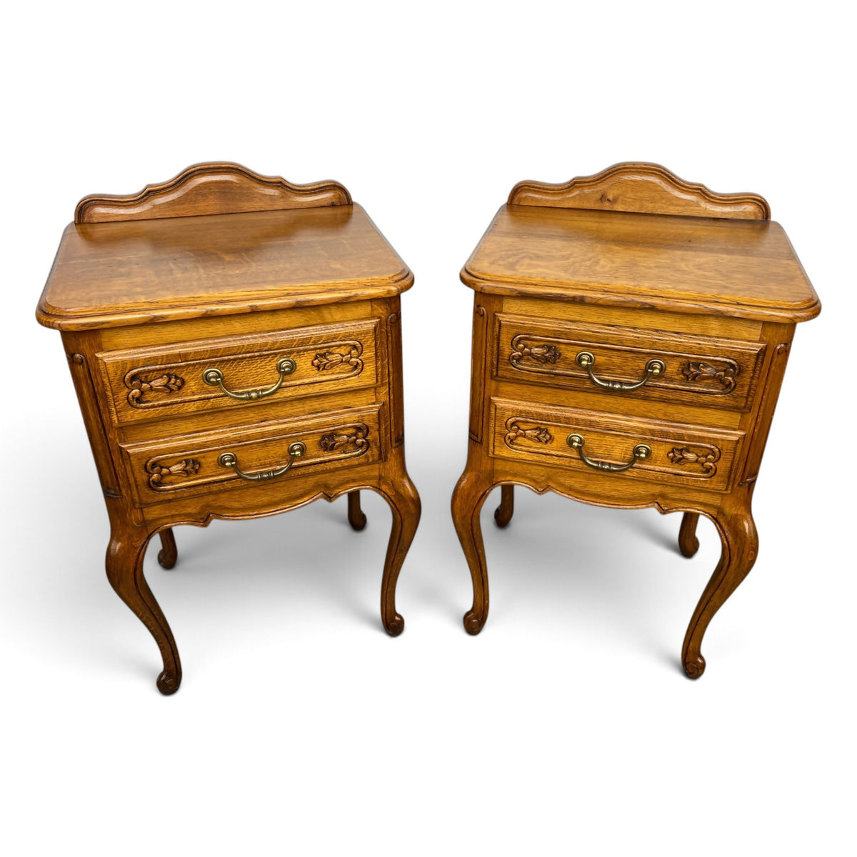 Pair of Bedside Tables Vintage French Louis Nightstands Oak Cabinets LOT 6575