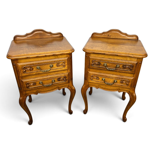 Pair of Bedside Tables Vintage French Louis Nightstands Oak Cabinets LOT 6575