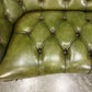 Vintage Victorian Green Buttoned Leather Double Spoon Back Sofa