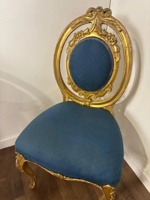 Set of Five Antique French Rococo Style Gilt Dining Chairs