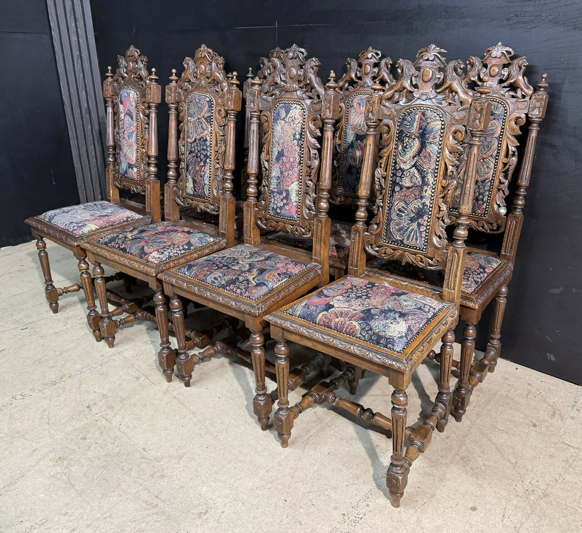 Set 8 French Carved Oak Dining Chairs