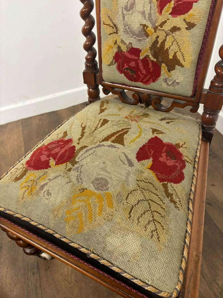 Victorian Walnut Prayer Chair With Tapestry Upholstery