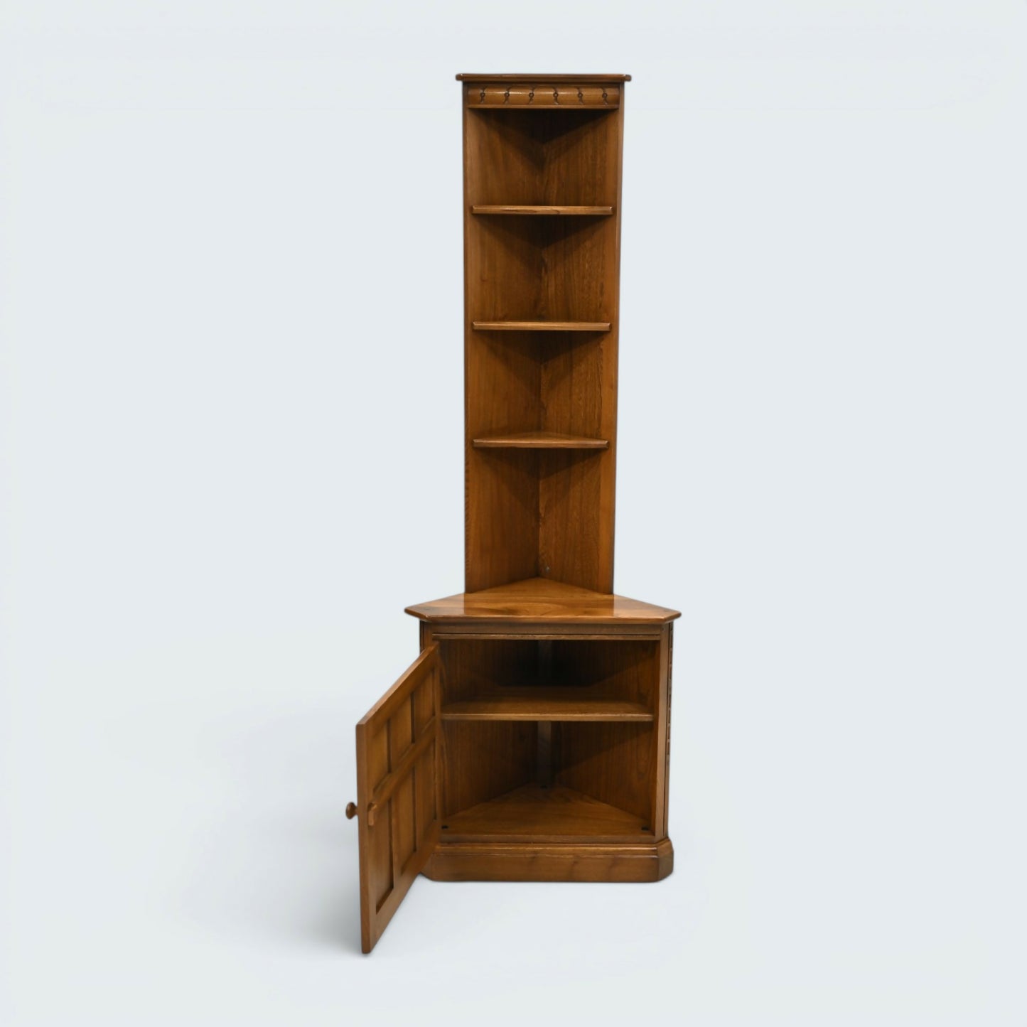 Ercol Corner Cabinet with Shelves and Cupboard Golden Dawn VGC FREE UK Delivery