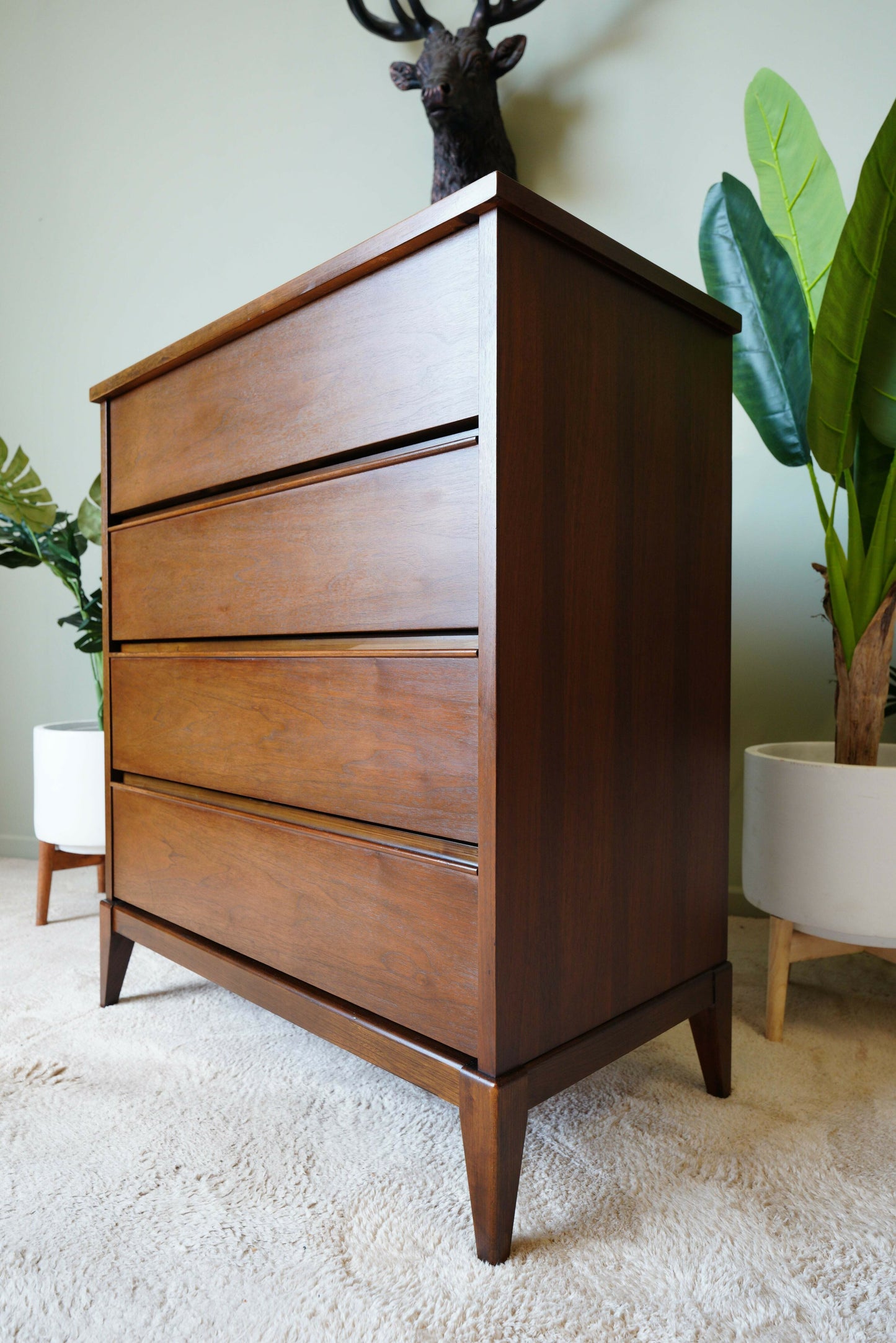 Peppler Furniture Co. 'The Hanover Line' Four Drawer Highboy In Figured Walnut – Canada, C. 1960s