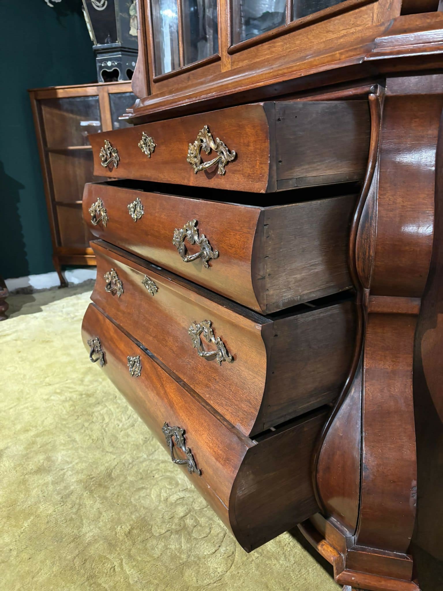 Dutch Mahogany 19th Century Bombe Display Cabinet11