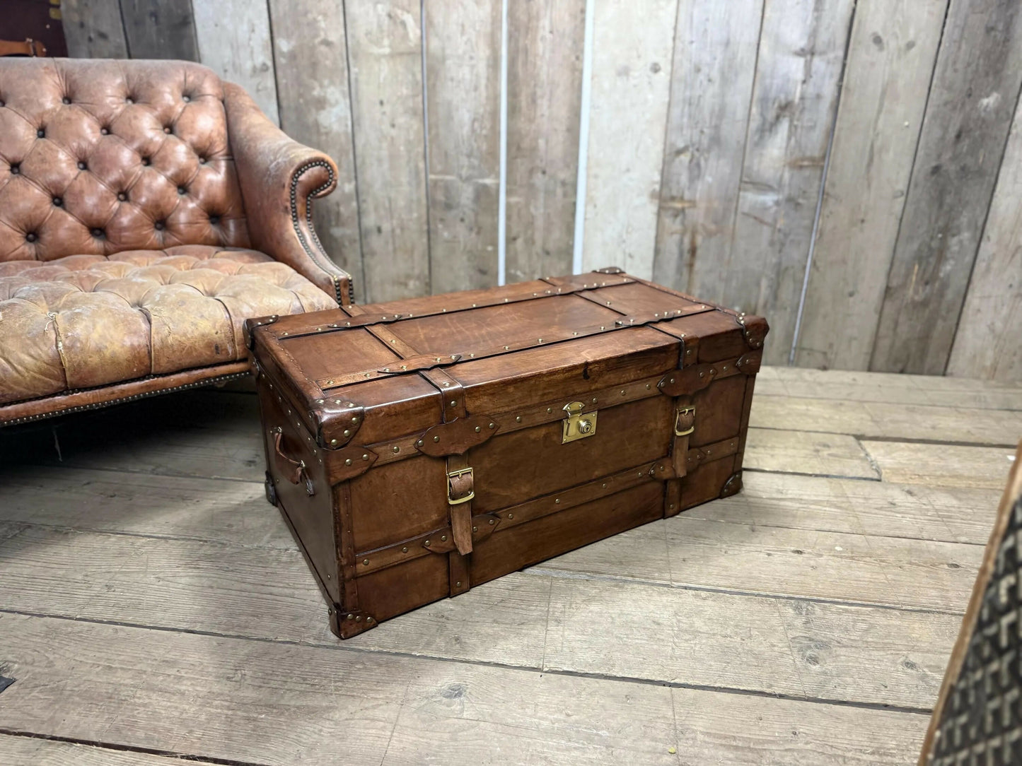 Belting Leather Coffee Table, Leather Chest