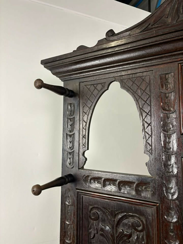 Late 19th Century Carved Gothic Oak Hall Stand