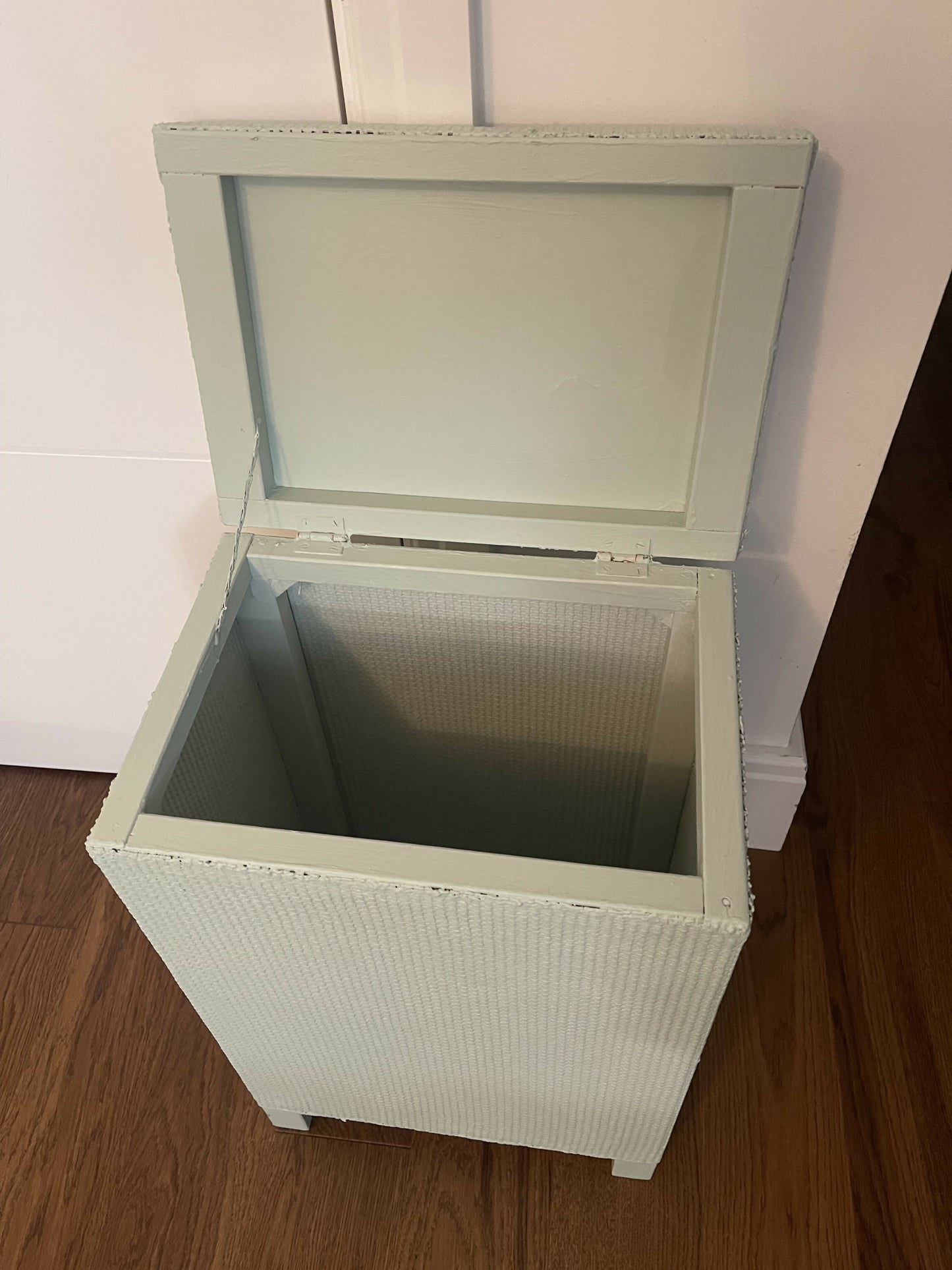 Mid century laundry basket repainted light green