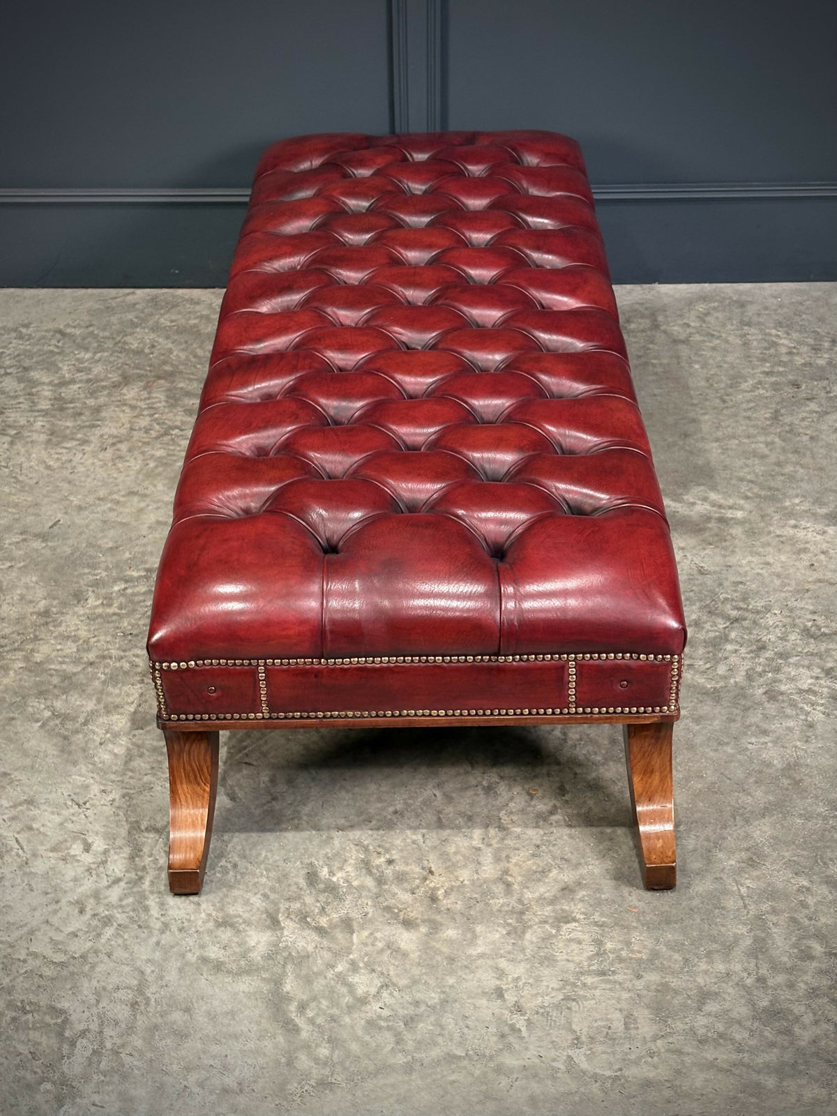 Large Red Buttoned Leather Footstool