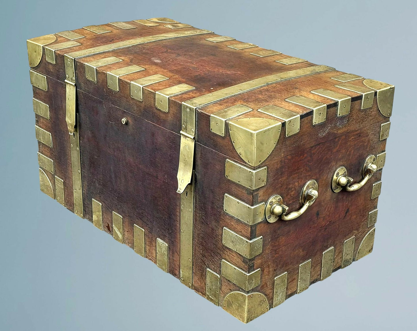 Large Antique Oak Brass Bound Silver or Plate Chest, Trunk