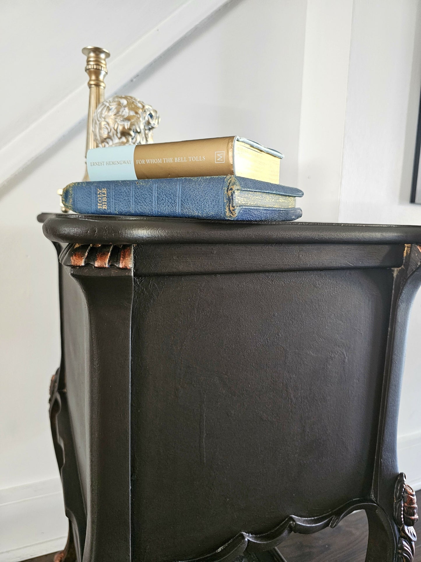 French Side Table Console Table Nightsta in Chocolate Colour with Copper Accents