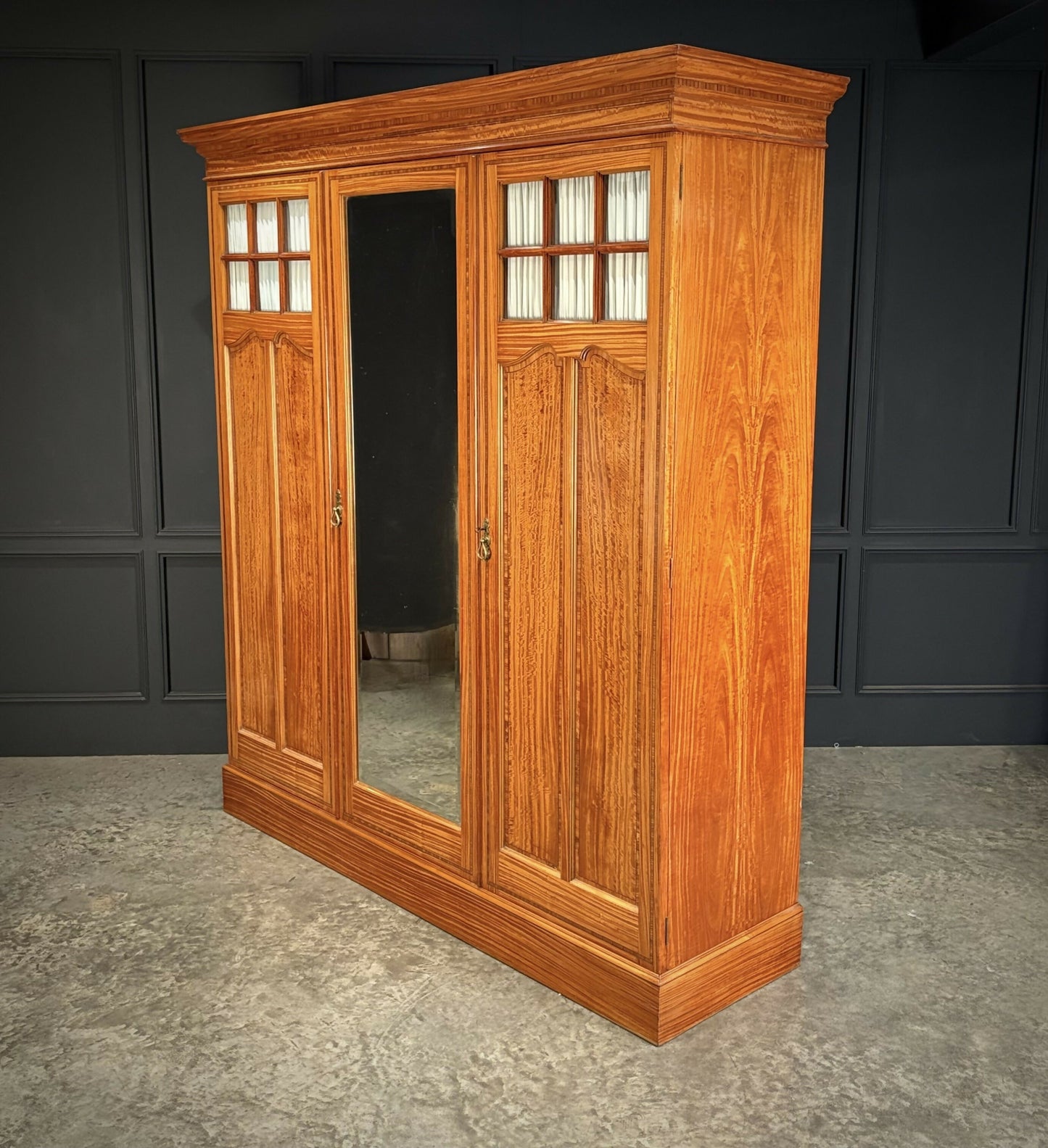 Edwardian Satinwood Vintage Triple Wardrobe