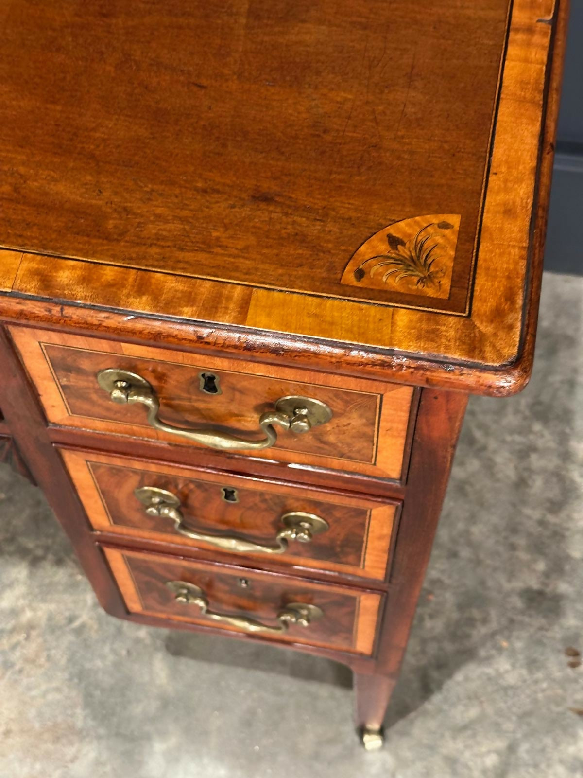 18th Century Marquetry Inlaid Mahogany Writing Desk