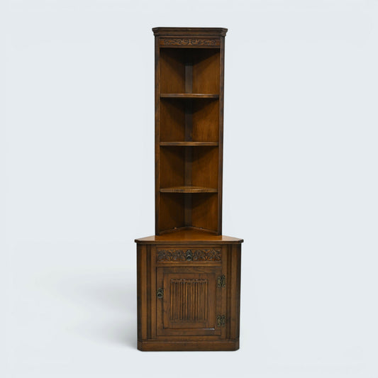 Old Charm Corner End Unit with Cupboard and Shelves Carvings. FREE UK Delivery