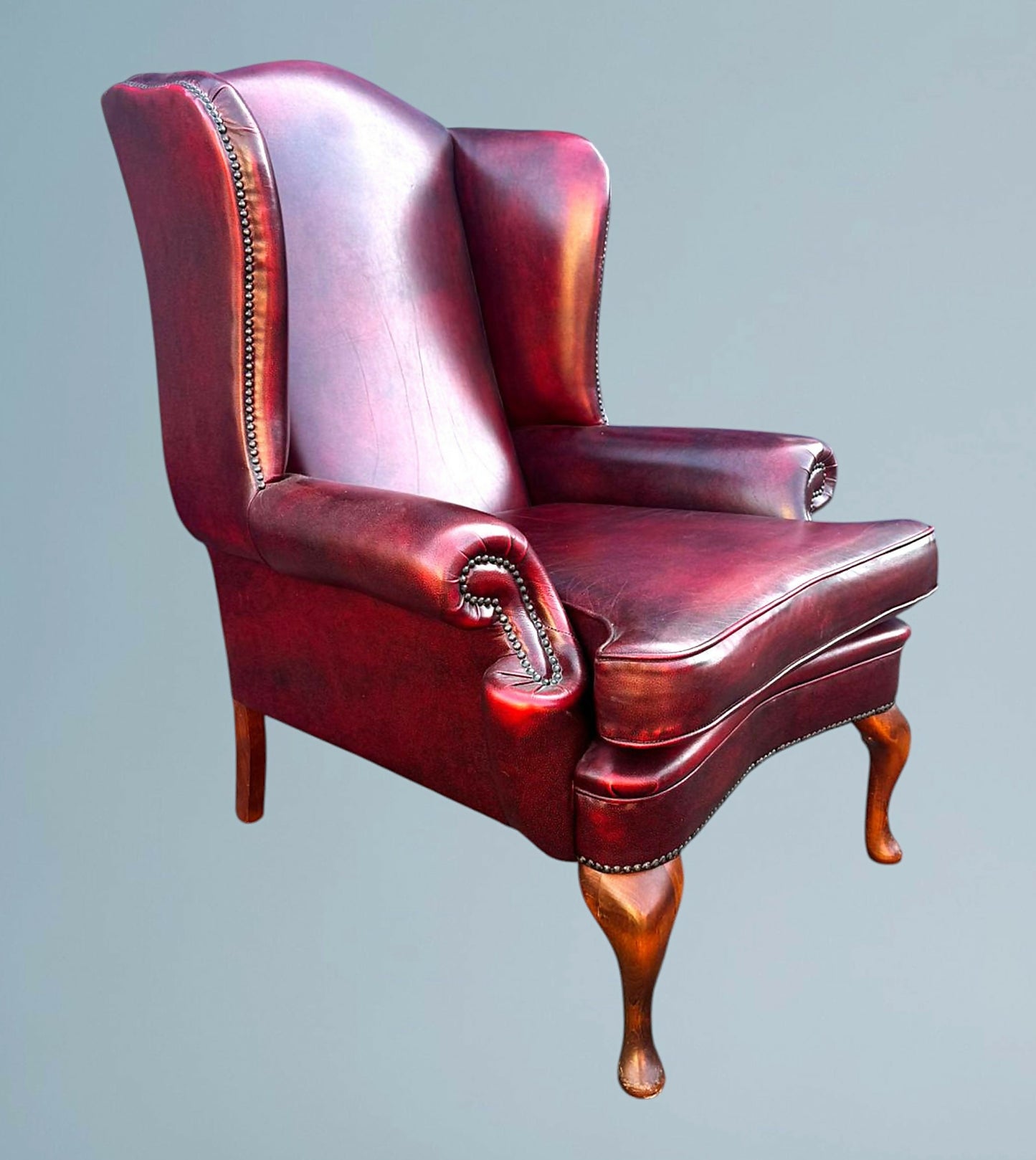 Queen Anne High Back Chesterfield Leather Armchair