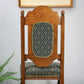 Victorian Side or Hall Chair Carved Back in Solid Oak with Green and Gold Fabric