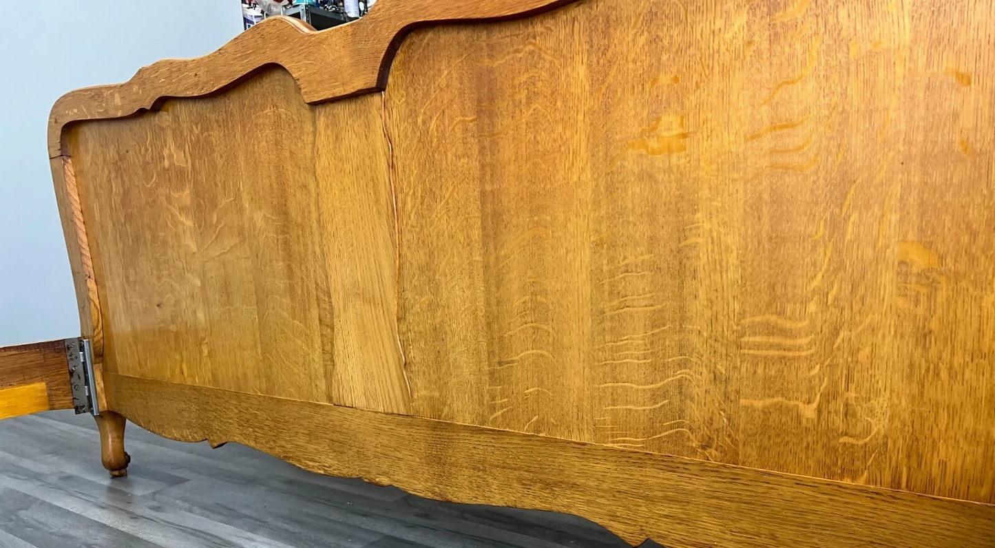 Bed Antique French Louis XVI Oak Double Bed Frame Carved Headboard LOT 3662