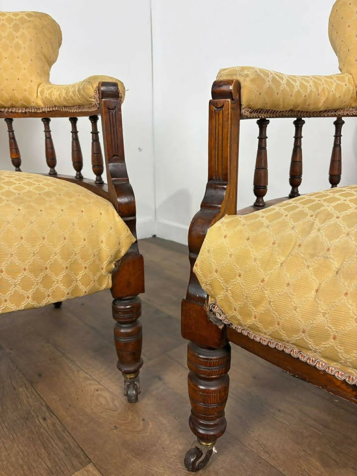 Pair of Edwardian Mahogany Upholstered Tub Chairs