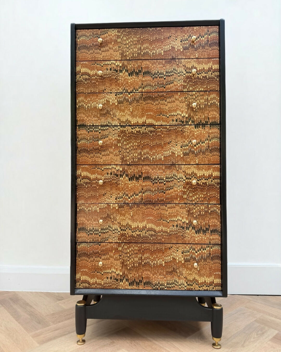 Vintage Black G Plan E Gomme large Chest of Drawers in Poodle & Blonde '1970 in Caffe'