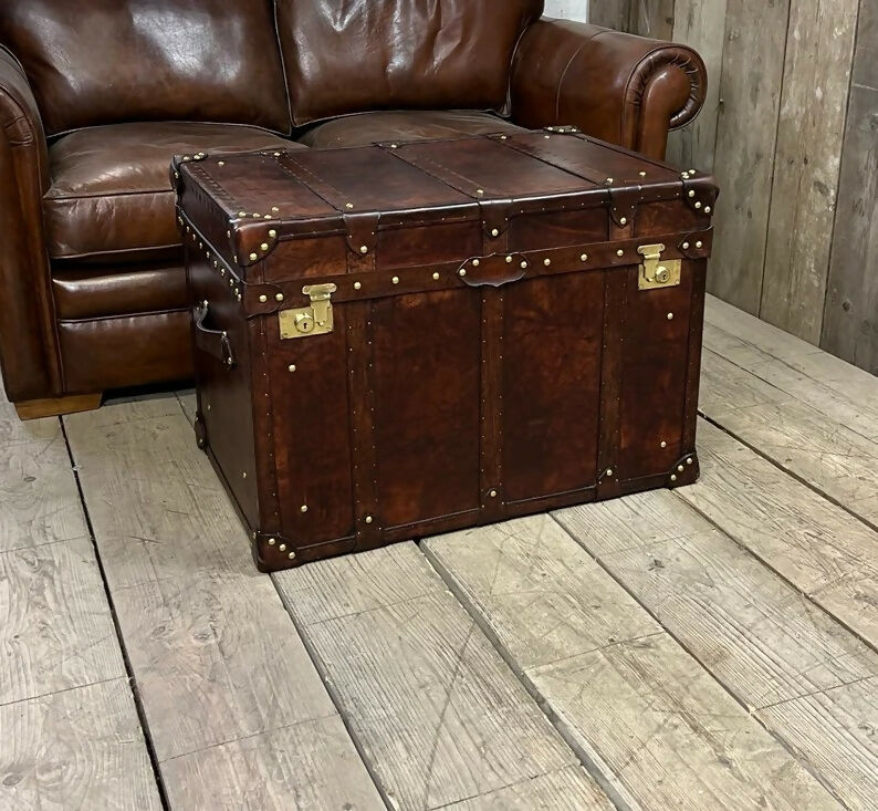 English Leather Coffee Table Storage Trunk