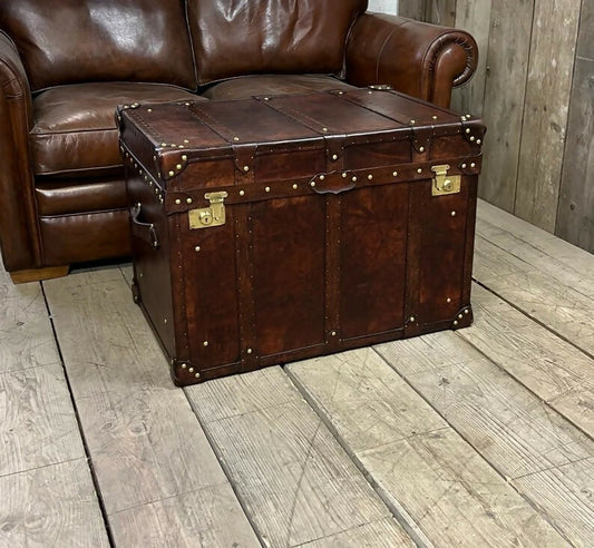 English Leather Coffee Table Storage Trunk