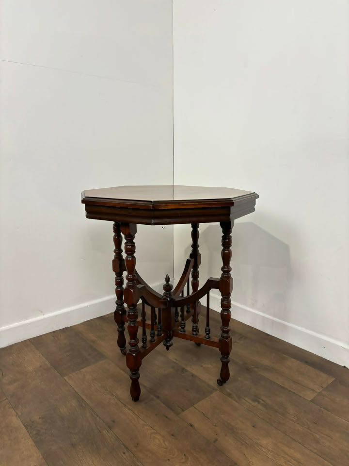 Edwardian Red Walnut Octagonal Window Table on Castors
