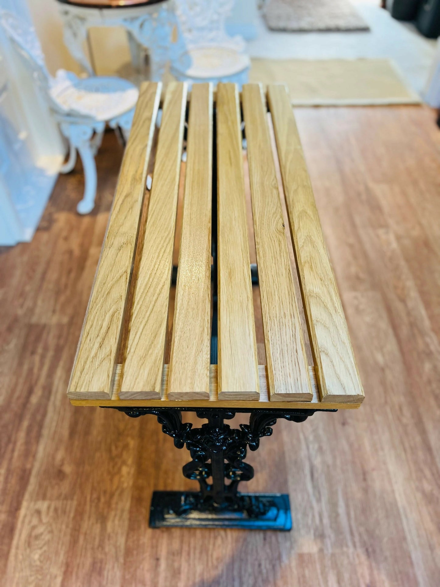 Hallway Occasional Patio Table Cast Iron and Oak Wood
