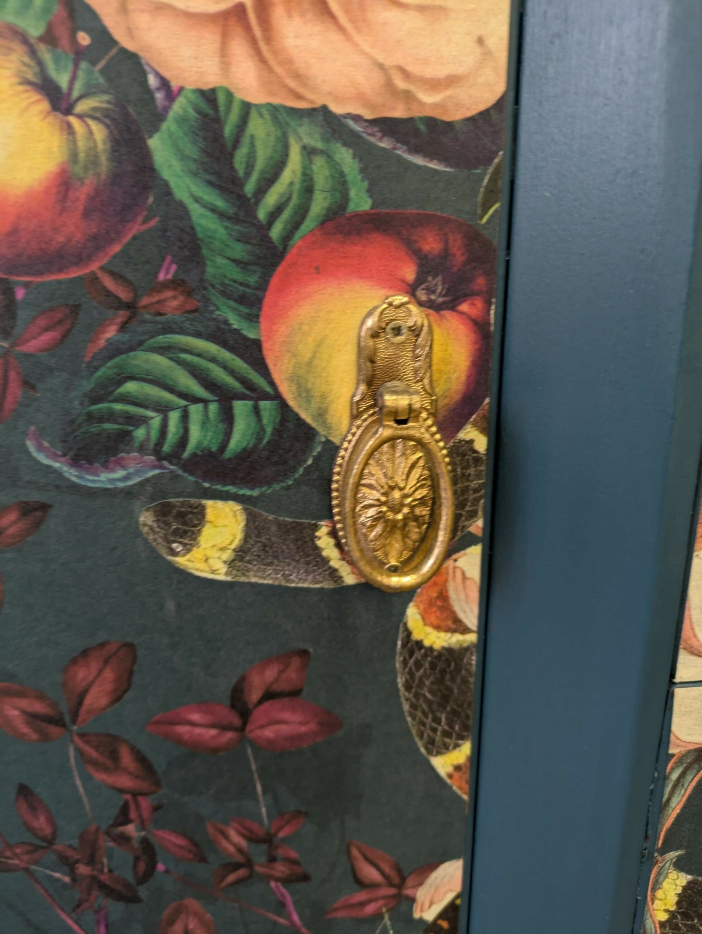Strongbow Vintage Sideboard Dresser Painted Upcycled Dark Teal Floral Snake Print Commission Piece