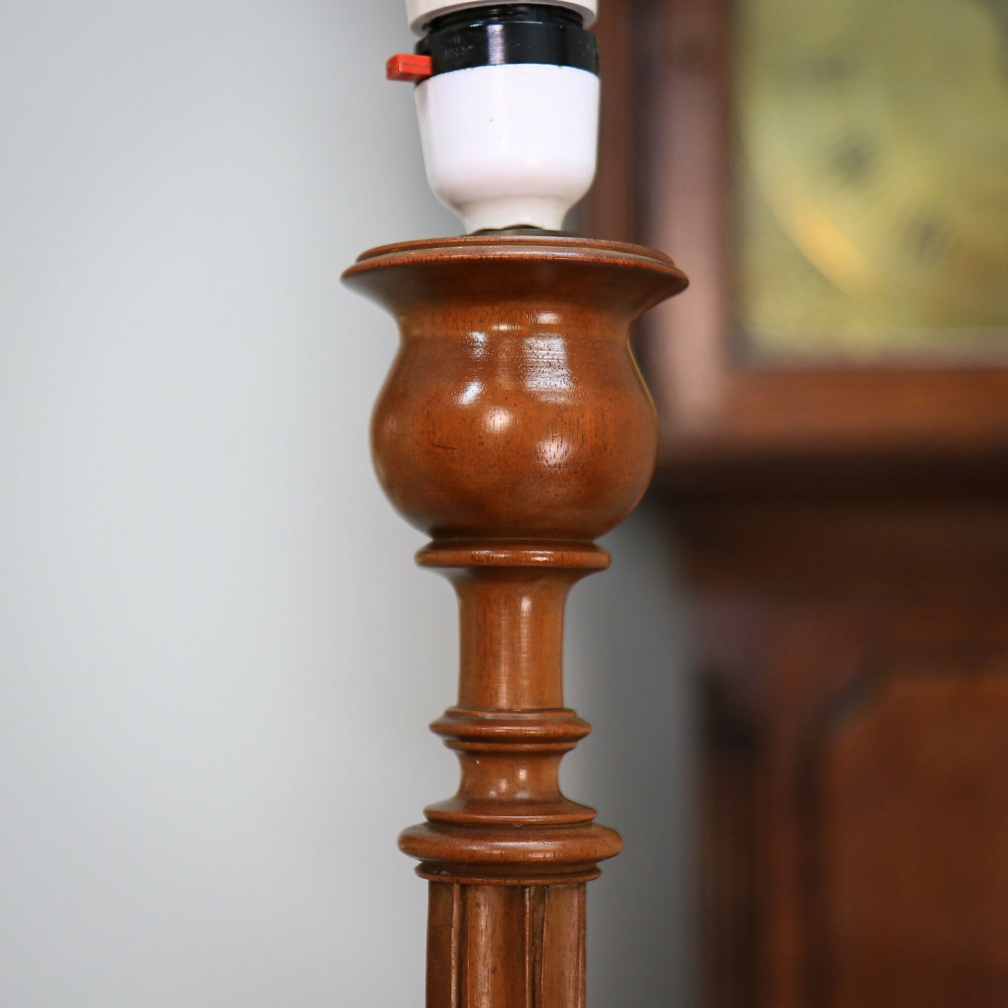 A Pair of Wooden Carved Walnut Table lamps
