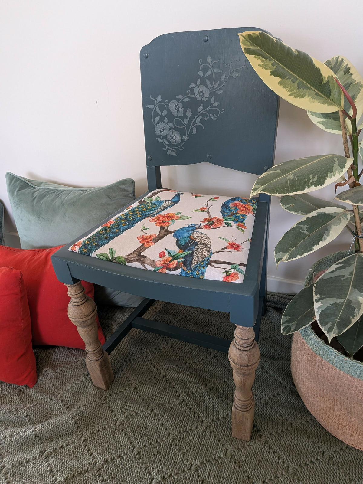 Upcycled statement chair – dressing table chair - teal