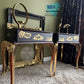 Pair of French-Inspired Vintage Bedside Tables – Deep Elderberry & Gold Elegance