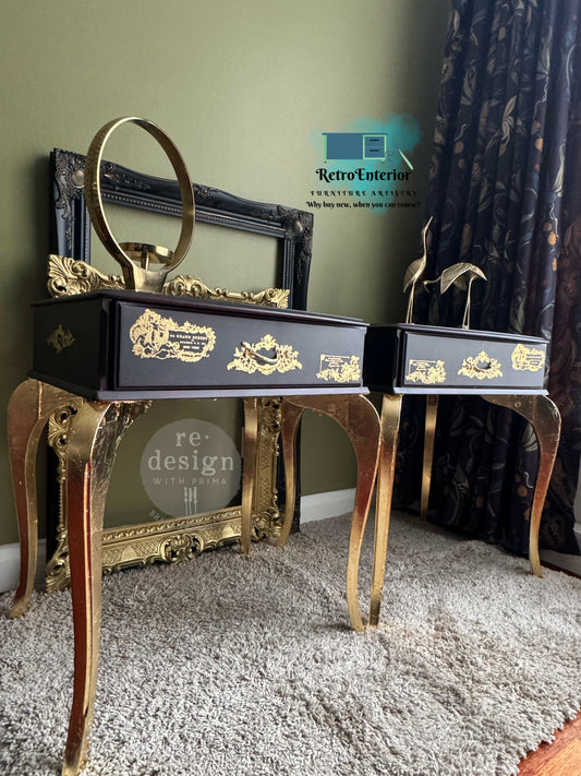 Pair of French-Inspired Vintage Bedside Tables – Deep Elderberry & Gold Elegance