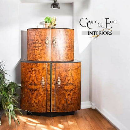 Black art deco walnut drinks cabinet