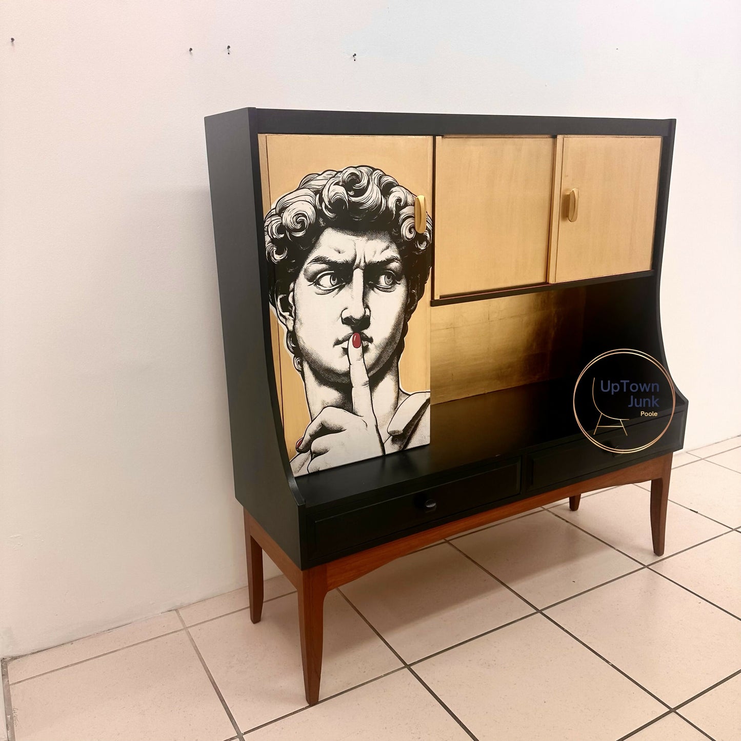 Mid-Century Solid Teak Cocktail, Drinks Cabinet