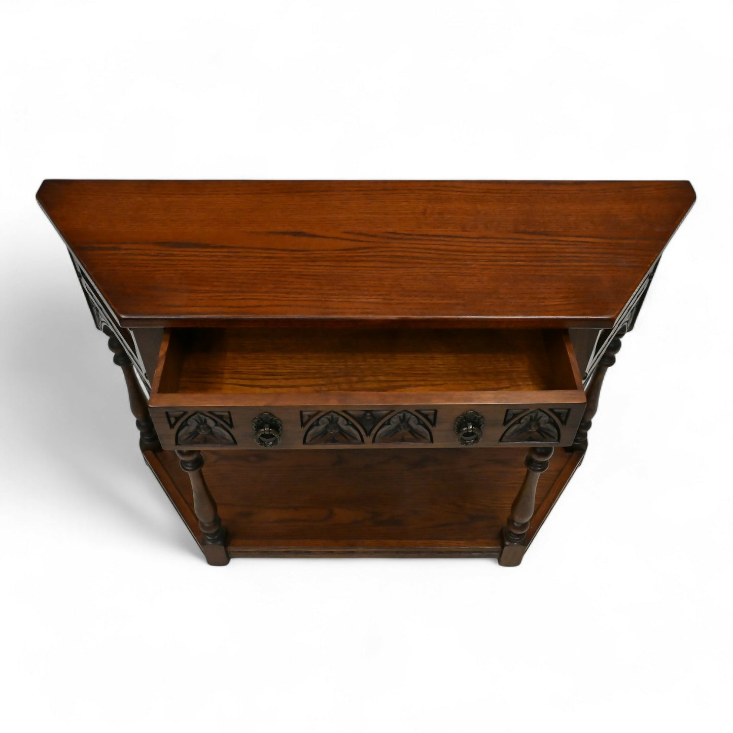 Old Charm Narrow Canted Console Table With Cupboard Tudor Brown FREE UK Delivery. SBR10959/1909E