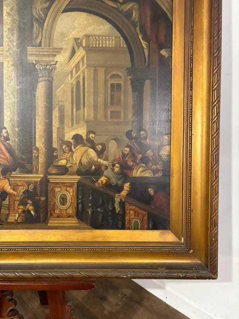 Large Antique Oleograph Biblical Scene Picture in Gilt Frame – Ornate Gilt Frame