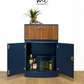 SOLD commissions available Navy Blue and Gold Art Deco Walnut Drinks Cabinet, cocktail cabinet, bar, sideboard, refurbished