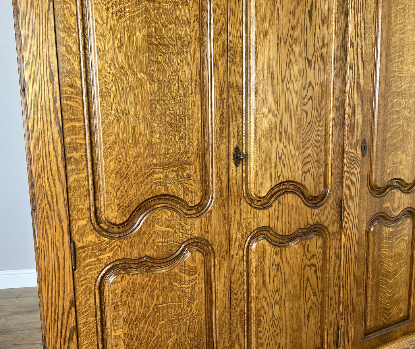 Wardrobe Vintage French Style Oak Five Door Carved Armoire Cabinet LOT 6111