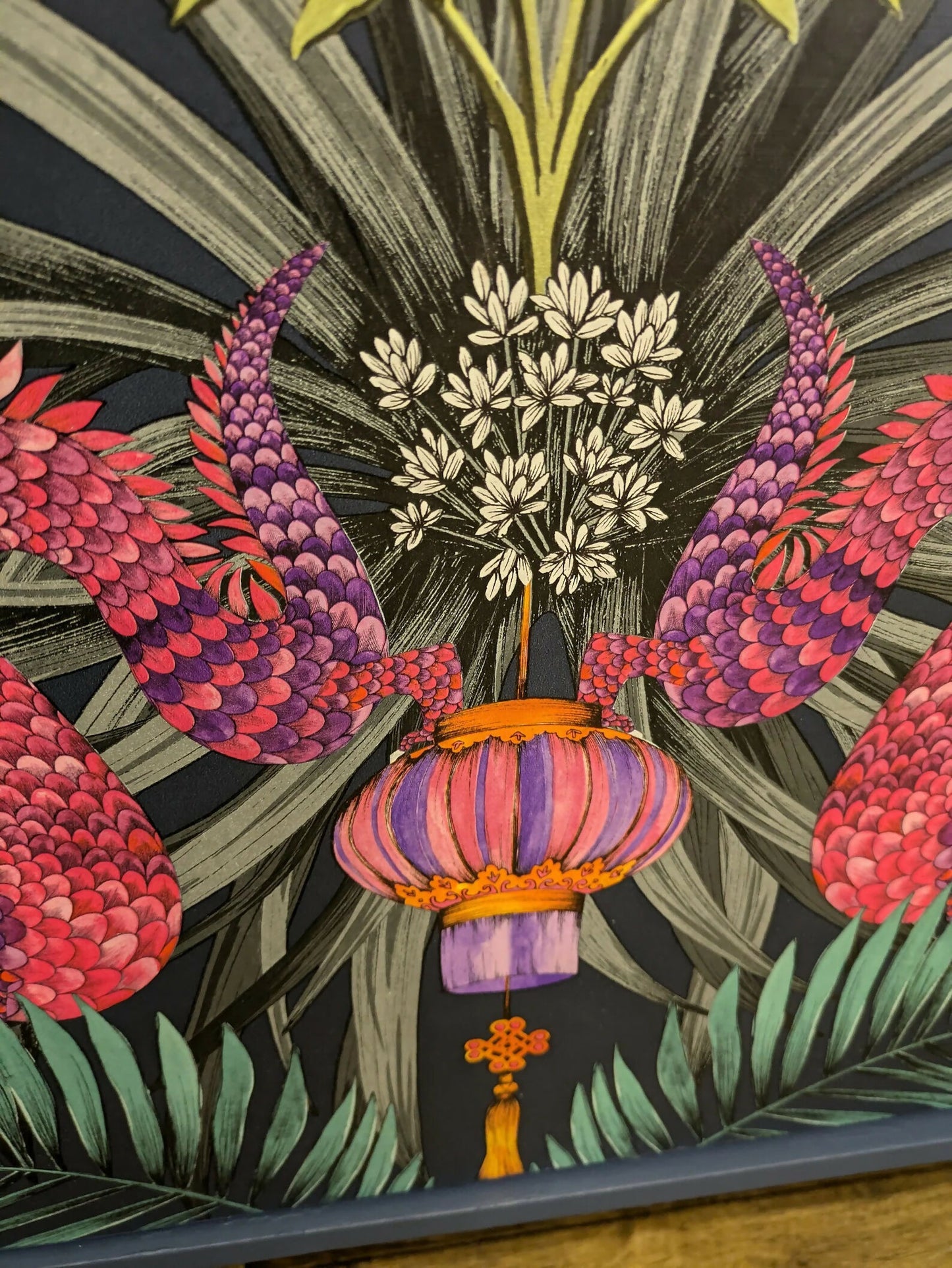 Mid century Sideboard or Cocktail cabinet. Upcycled Painted Blue, Oriental Dragons Commission Piece