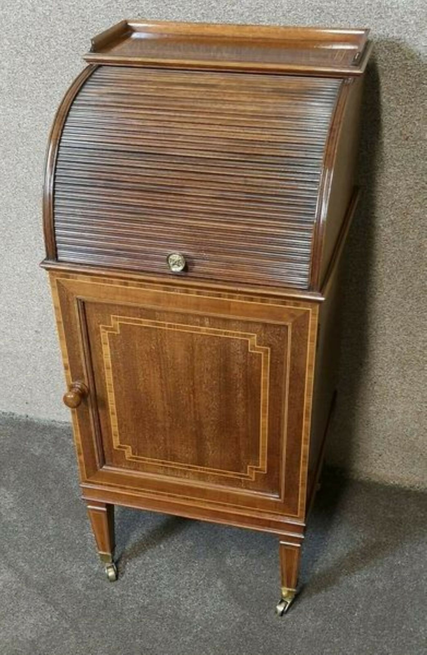19th Century Inlaid Mahogany Tambour Shutter Cabinet / Bedside Cupboard