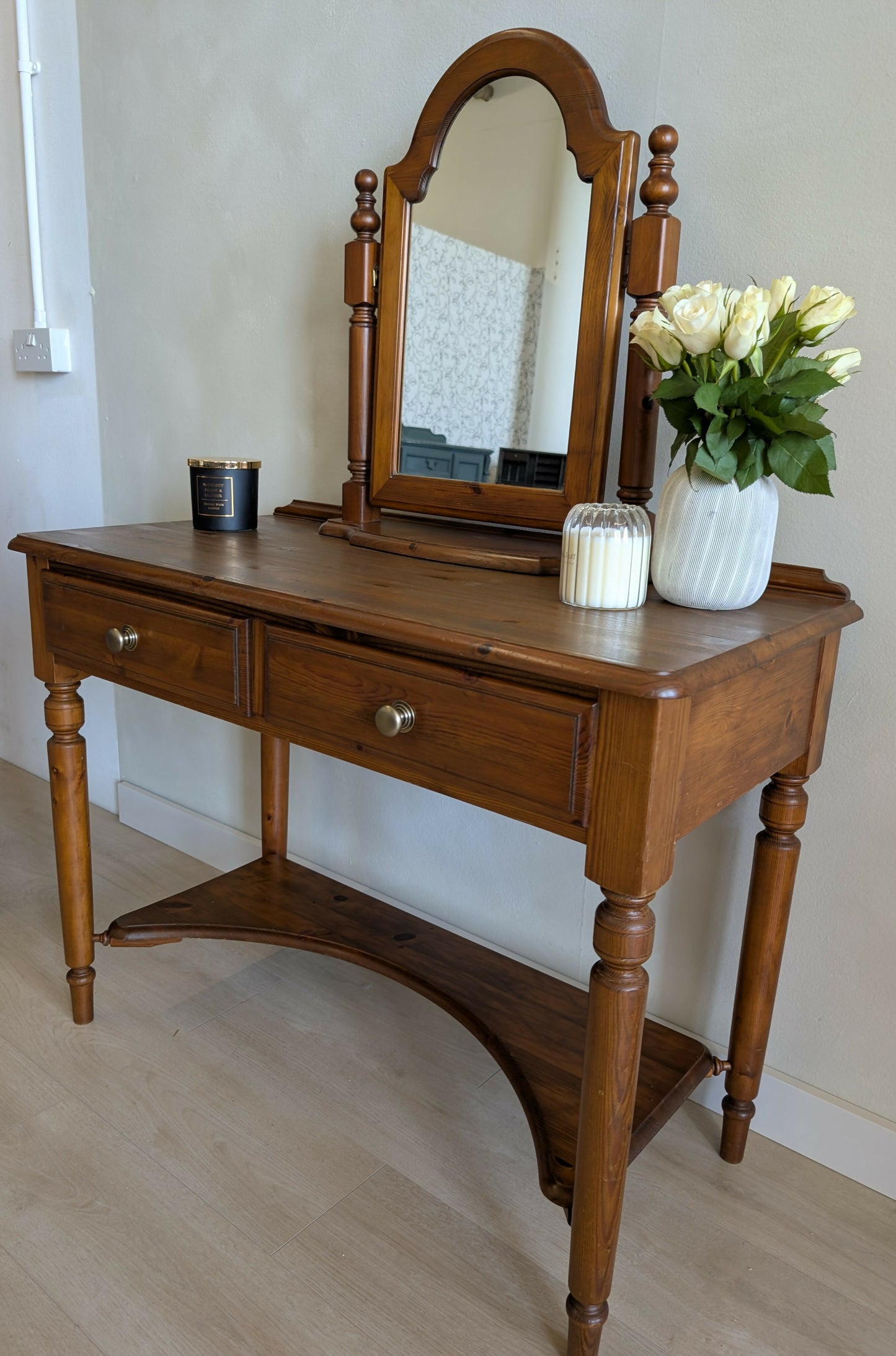 Restored Vintage Ducal Pine Dressing Table with Swing Mirror