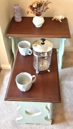 Vintage Upcycled Solid Oak Tudor Style Nesting Tables