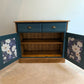 Vintage Solid Pine Blue Painted Sideboard, Hallway Cabinet with Stripe Detail and Floral Interior