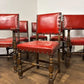 Vintage Set of Six Oak Framed Red Leather Dining Chairs