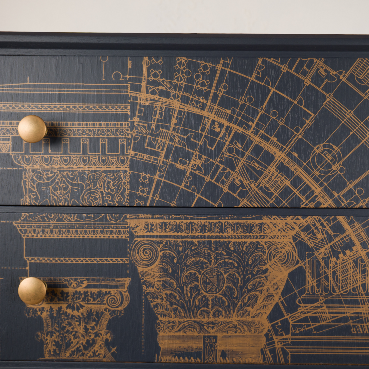 Meredew Chest of Drawers | Mid Century Modern Architectural Blueprint Tallboy Storage