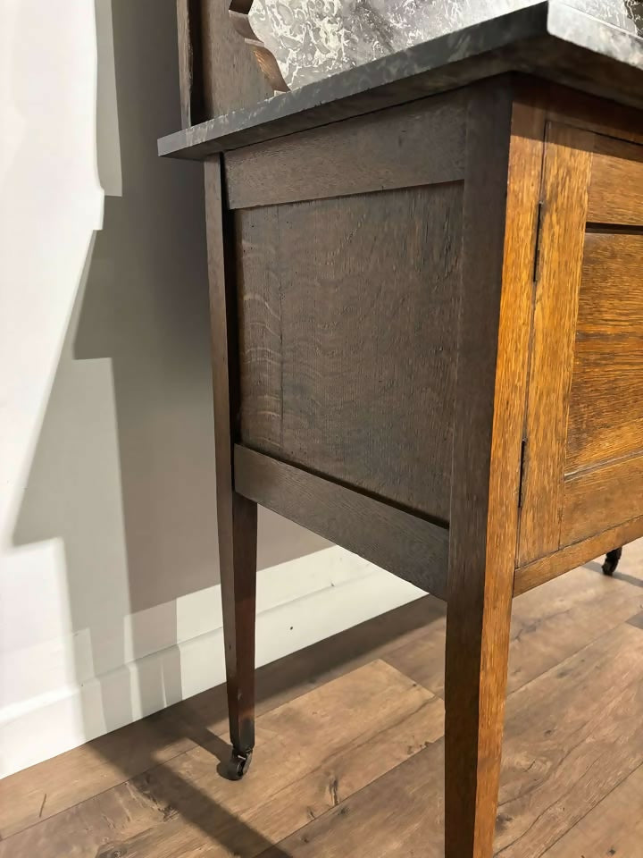 Antique Framed Oak Washstand with Marble Top & Back6