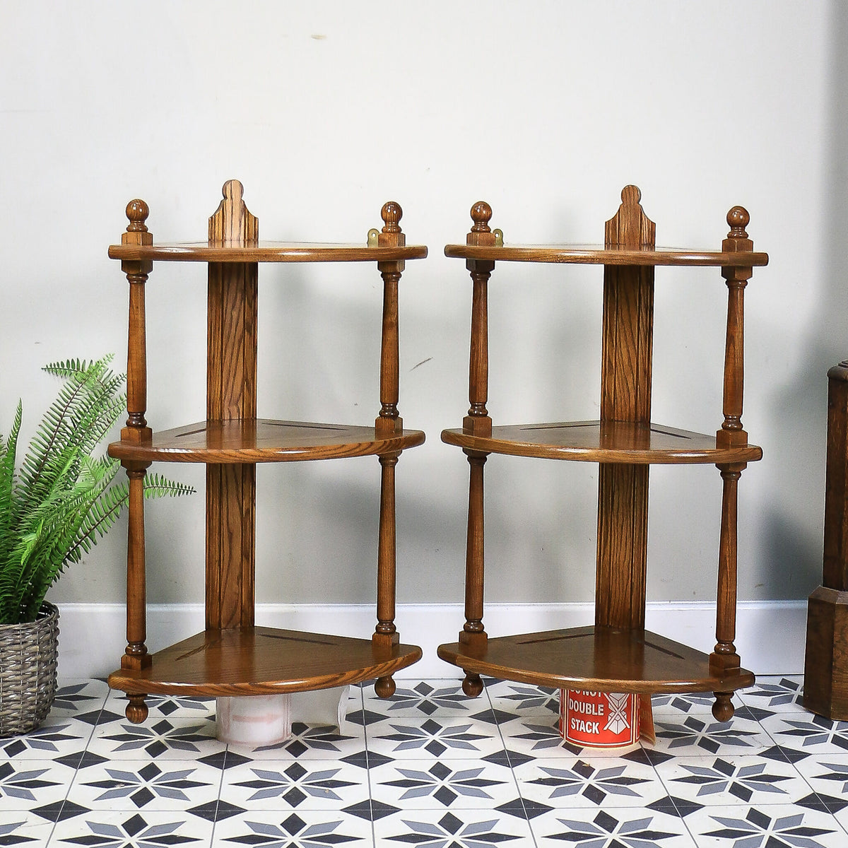 A Pair Ercol Windsor Wall Hanging Corner Units Hanging Shelves in Golden Dawn